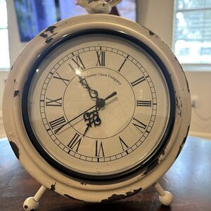 Distressed Farmhouse Shabby Chic battery wall or mantle clock with white bird